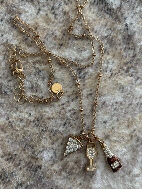 Gold-Tone Champagne & Glass Pendant Necklace